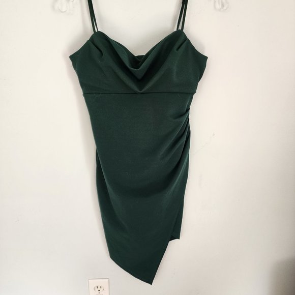 David's Bridal dark green asymmetrical dress, Size S, Like New - Picture 4 of 8